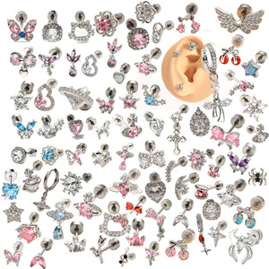 100 Style femmes mode bijoux oreille goujon en acier inoxydable Zircon oreille Piercing Tragus Helix Daith Lobe plat dos boucles d'oreilles Labret - Product Image 2