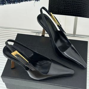 Zapatos de tacón alto de metal con punta y hebilla para mujer, sandalias sexys con recortes laterales, proveedor mayorista de alta calidad - Product Image 2