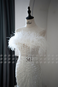 Mily sposa MQW01909 piume di struzzo paillettes festa nuziale sposa da essere abito plissettato abito da sposa - Product Image 6