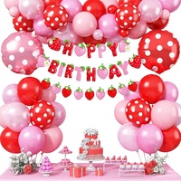 Kits de Décoration d'Anniversaire Fraise en Gros avec Ballons en Aluminium à Pois, Bannière Fraise Sucrée et Décoration de Gâteau