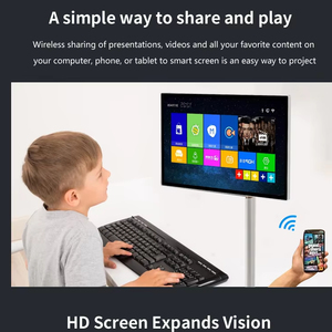 โทรทัศน์แบบตั้งพื้นเคลื่อนย้ายได้ขนาด 32 นิ้ว LED สีขาว 120Hz พร้อมกล้อง Wifi Android Smart TV สำหรับการประชุมสด ขายปลีก และใช้ในบ้าน - Product Image 2