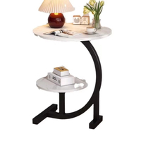 Table basse robuste à 2 niveaux avec pieds courbes, plateau en panneau de densité, structure en fer, design moderne et simple, meuble multifonctionnel pour salon