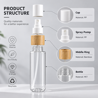 Flacon pulvérisateur PET 90 ml à brume fine avec anneau en bambou pour cosmétiques, soins de la peau, parfums – Rechargeable et portable pour le voyage