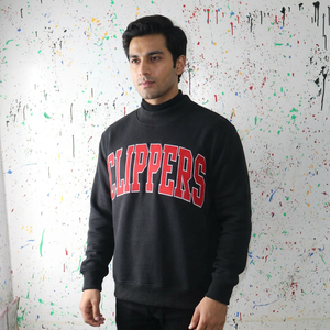 CLIPPERS BLACK Hooded Sweatshirt <b>RED</b> Applique Embroidery CLUSH SPORTS 100% Cotton Winter Velour Oversized Half Zip - Product Image 1