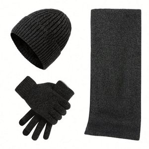 Ensemble Chaud Homme Automne Hiver : Bonnet, Écharpe et Gants en Jacquard Tricoté Épais - Product Image 5