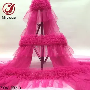 Princess Dress Mesh Textile 3D Pleated Soft Gauze Wrinkle Tulle Lace Net Fabric for Girl Tiered Skirt