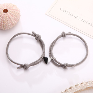 Gelang pasangan persahabatan hati <span class=keywords><strong>Magnet</strong></span>, gelang buatan tangan magnetik hati hitam modis dapat diatur untuk pasangan - Product Image 6
