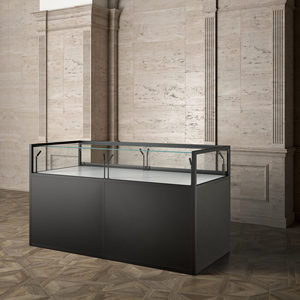 Comptoir de Vente Noir 180x80xh105 Iron Museum Showcase avec Éclairage LED et Présentoir de Table - Product Image 3