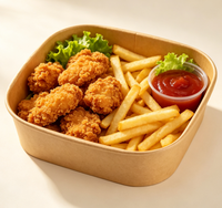 Boîte à lunch jetable en papier kraft carré arrondi pour usage industriel, légère, pour plats à emporter, Shandong pour petites entreprises