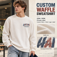 Sweat-shirt décontracté pour homme en maille gaufrée à col rond et manches longues, imprimé déchiré, style streetwear quotidien, vente en gros