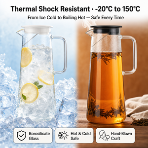 Jarra de Agua de Vidrio de Borosilicato de Alta Resistencia, 1300 ml, Jarra de Vidrio Resistente al Calor con Tapa con Filtro para Jugo de Frutas Frías, Limonada, Té Helado - Product Image 4