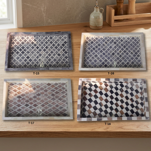 Handcrafted Portable Wooden Rectangular Serving <b>Tray</b> Bone Inlay Commercial Grade Dishwasher Microwave Safe Catering Powder - Product Image 1
