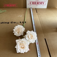 DC040 Nouvelles fleurs artificielles en soie, 3 têtes, rose crème, fausses fleurs pour la décoration de mariage, d'événements et de fêtes