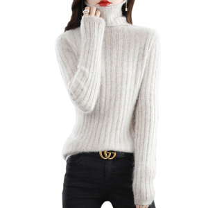 <span class=keywords><strong>Maglione</strong></span> da Donna Slim-Fit Autunno Inverno in Visone, Nuovo Arrivo, <span class=keywords><strong>Maglione</strong></span> Corto in Lana Lavorato a Maglia a Colori Vivaci con Collo Alto e Dettagli Traforati - Product Image 5