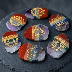 Engraved <b>Chakra</b> Bonded Slices <b>Set</b>-Gemstone Rozrincrystals.com Brand Gujarat Origin Love Theme | Low Price - Product Image 2