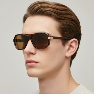 Lunettes de soleil rétro pour homme, polarisées UV400, haut de gamme, monture intégrale, grande monture, double pont, carrées - Product Image 1