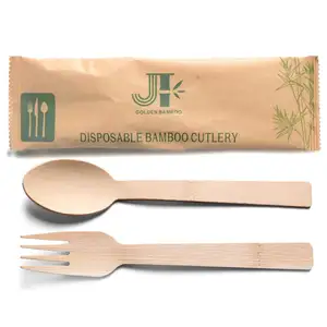 Tre đồ dùng có chứa tre muỗng, dao, nĩa dùng một lần compostable phân hủy sinh học bằng gỗ tre đồ dùng