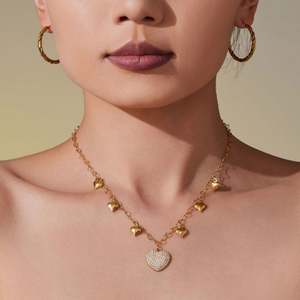 Collar Romántico con Colgante de Corazón de Circonio, Chapado en Oro de 14k y 18k, de Acero Inoxidable, Antideslustre, Estilo Dubái, para Novias - Product Image 4