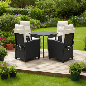 Set da Pranzo da Giardino in Rattan Nero per 4 Persone, Arredamento da Esterno Resistente alle Intemperie, Stile Contemporaneo - Product Image 2