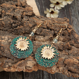 Pendientes al por mayor de aleación con corte princesa, estilo europeo americano, forma de gota, martillados, bohemios, retro, chapados en plata antigua - Product Image 4