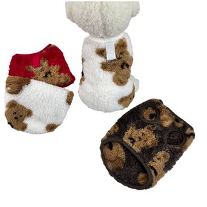 <b>Cute</b> Animal Pattern Pet Vest For Dogs Cats Winter Warm Clothes Red Brown White <b>Bear</b> Design Comfortable Polyester Material - Product Image 5