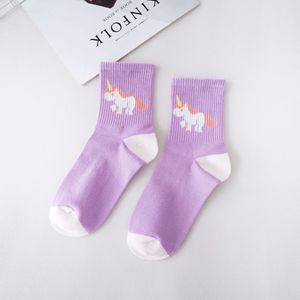 2022 Color púrpura sombra lindo unicornio calcetines Arco Iris caballo tripulación 100% calcetines de algodón - Product Image 2
