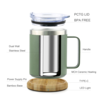 Gobelet à café isotherme en acier inoxydable à double paroi de 12 oz jusqu'à 150 °F/65 degrés avec base en bambou