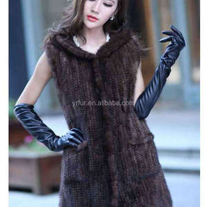 Chaleco de Invierno con Capucha para Mujer YR282, Chaleco de Piel de Visón Real Tejido a Mano de Buena Calidad - Product Image 4