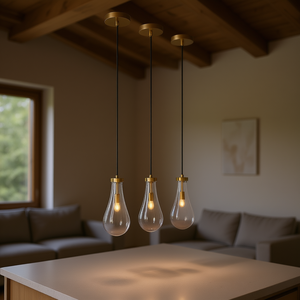 Lustre moderne en forme de goutte de pluie, en laiton, avec pendentif, LED E26, pour îlot de cuisine, salle à manger, salon, 2700K blanc chaud - Product Image 2