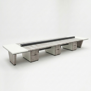 Poste de travail modulaire multi-stations en bois massif avec rangement intégré et gestion des câbles - Product Image 1
