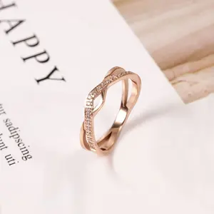 Temperament Style Rose Gold Titanium Steel Ring with Zircon