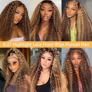 Extensiones de Cabello Humano Remy con Ondas Profundas para Peluca con Frente de Encaje, Color 4/27, Pre-Depiladas, 13x6, Transparentes, Sin Pegamento, Doble Trama - Product Image 5