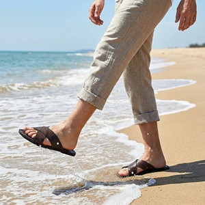 Sandales en cuir pour hommes de grande taille EUR 40-<span class=keywords><strong>47</strong></span> - Semelle en caoutchouc antidérapante polyvalente pour les vacances et les voyages quotidiens, chaussures décontractées pour l'extérieur - Product Image 4
