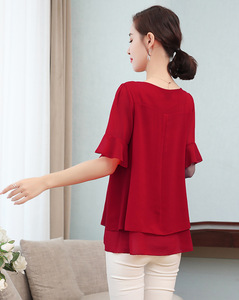 Camicette in Chiffon Rosso da <span class=keywords><strong>Donna</strong></span> Taglie Forti, Top da Ufficio con Mezza Manica a Doppio Strato, Tinta Unita per Primavera Estate - Taglie fino a 5XL - Product Image 5
