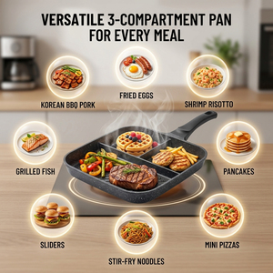 E-Top - Sartén para Asar de Aluminio Fundido a Presión con Logotipo Personalizado al por Mayor, OEM, 3 Secciones Divididas, Antiadherente, 3 en 1, para Desayuno - Product Image 6