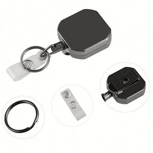 Porte-clés enrouleur de badge robuste de style vintage avec sangle en PVC et porte-carte d'identité en plastique rigide - Product Image 4