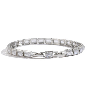 7Mm Rectangular Tennis <b>Bracelet</b> <b>Copper</b> Micro-inlaid Zircon Hip Hop Couple Easy Buckle Tanjing Fashion Lijing Necklace - Product Image 4