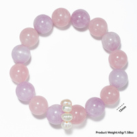 Bracelets extensibles en pierres précieuses Kunzite de 12 mm pour femmes, quartz rose naturel de Madagascar, perles d'eau douce, bracelet en perles de cristal