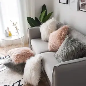 Vente en gros de taie d'oreiller décorative 45*45cm personnalisée taie d'oreiller carrée en peluche pelucheuse longue moderne coussins de siège de canapé taie de coussins pour la décoration de la maison