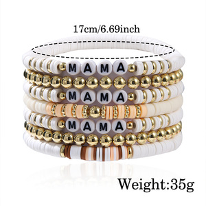 Mama Letter <b>Beaded</b> <b>Bracelet</b> Set Stackable Polymer Clay Jewelry Gift for Women Unisex Fashion Accessories Yiwu Origin - Product Image 4