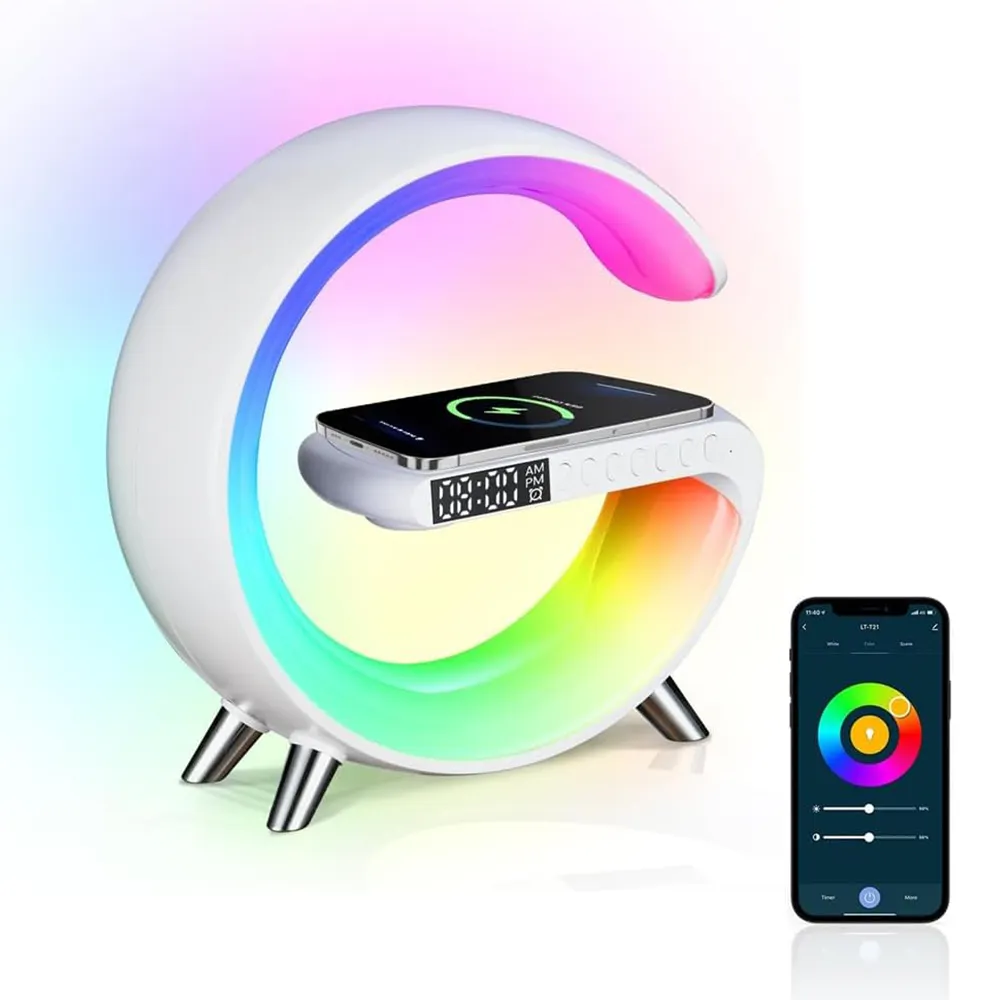 Smart Big G-shape Lamp APP Control Sunrise Wakeup Bedside Lamp Atmosphere LED Night Lights with Wireless Charger