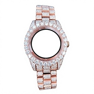 Montre de luxe pour homme en acier inoxydable avec diamants Moissanite, boîtier rond, mouvement à quartz analogique, fermoir déployant, bracelet tendance - Product Image 1