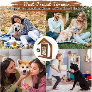 Solid <b>Wood</b> Pet Photo Frame House Shape Rotating Tabletop For Dog <b>Cat</b> Lovers Memorial Keepsake Decor - Product Image 4
