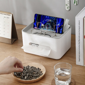 Multifunctional Tissue Box With Phone Stand And Storage Compartment For Desk Use - Product Image 1