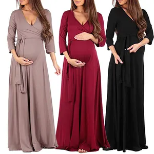 robe de maternité 3 1 Suppliers-Comeonlover — robe de maternité à manches courtes pour femme, ample, confortable, doux, décolleté en v, ceinture à la taille, vêtements de maternité