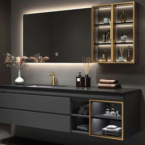 Mueble de Baño Moderno Personalizado de Acero Inoxidable con Base de MDF y Lavabo de Piedra, Diseño Minimalista para Uso en Hoteles y Hogares - Product Image 6