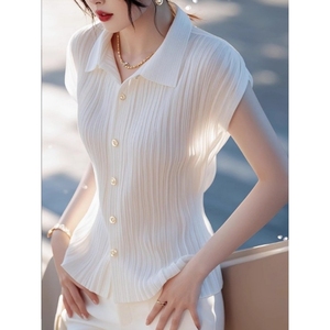 Blusa Elegante de Verano para Mujer, Blanca, con Solapa, Manga Corta, Estilo Moderno - Product Image 4