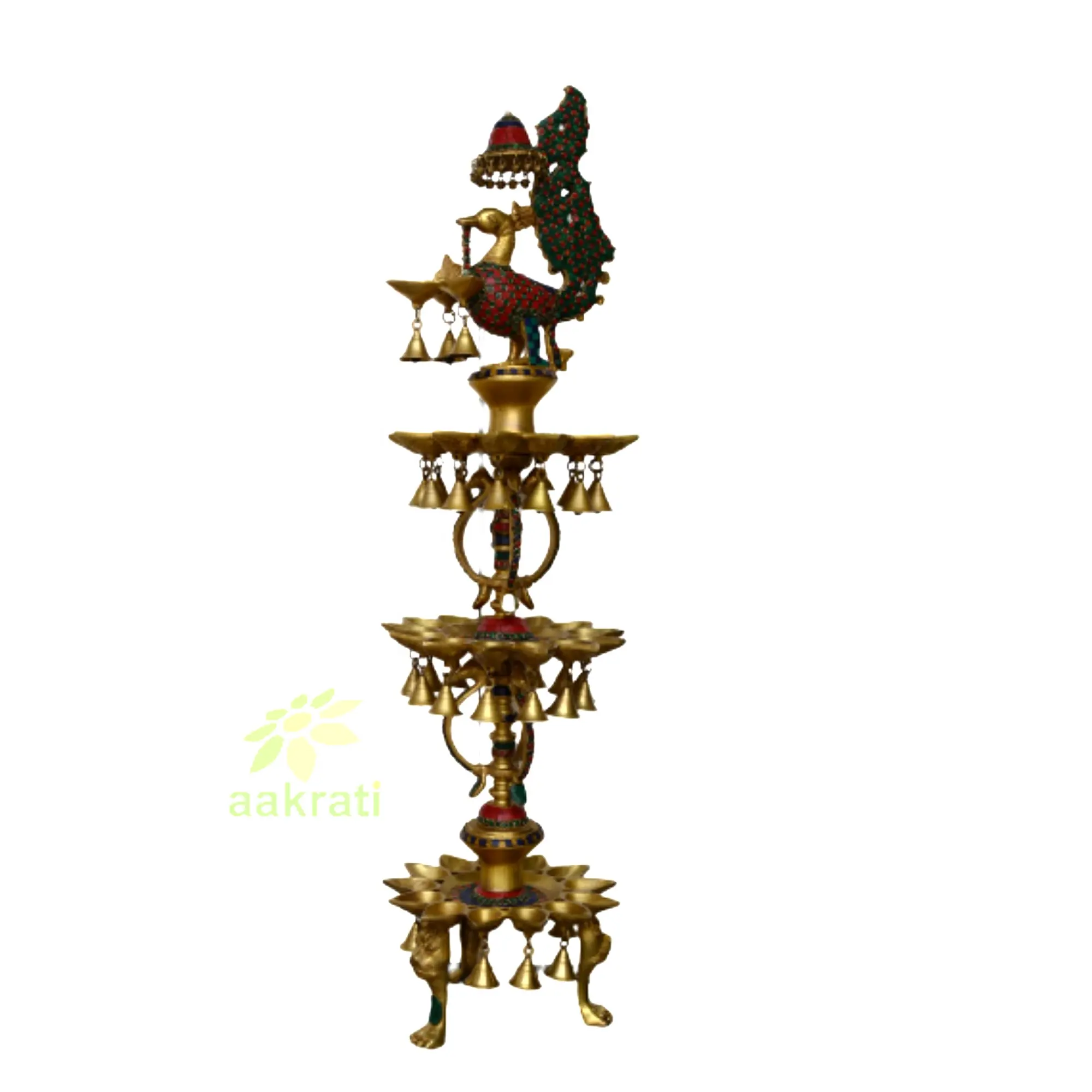 Nova Chegada Brass Gold Plated Oil Diya Lâmpada Com Estatueta Stand Para Decoração de Casa Pooja Diya Com Suporte diwali decoração