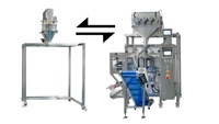 Machine d'emballage automatique 320es à scellage 4 côtés avec peseuse à 4 têtes et remplisseuse à vis sans fin pour poudre et granulés mixtes sur plateforme mobile