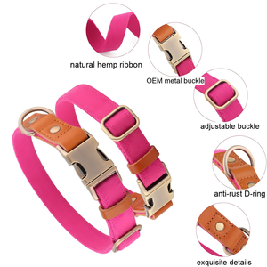 New Design Natural Hemp Adjustable Pet <b>Collars</b> Id <b>Name</b> Breathable Hardware <b>With</b> Leather Logo OEM For <b>Dogs</b> - Product Image 3